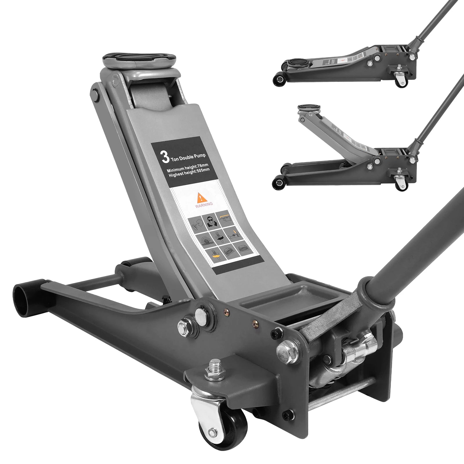 3T Dual Pumps Hydraulic Lift with Big Wheels Adjustable Off Road Jack Rust Proof For Small Cars & Trucks CM World
