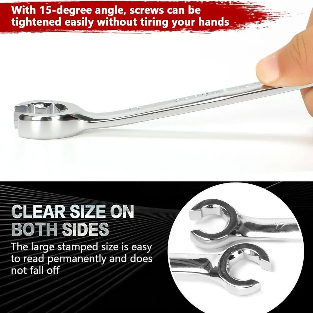 Hand Tool 8-19mm Flare Nut Wrench Mirror Finish Open Ring Open Ring Spanner Double Head Brake Line Wrench Car Repair