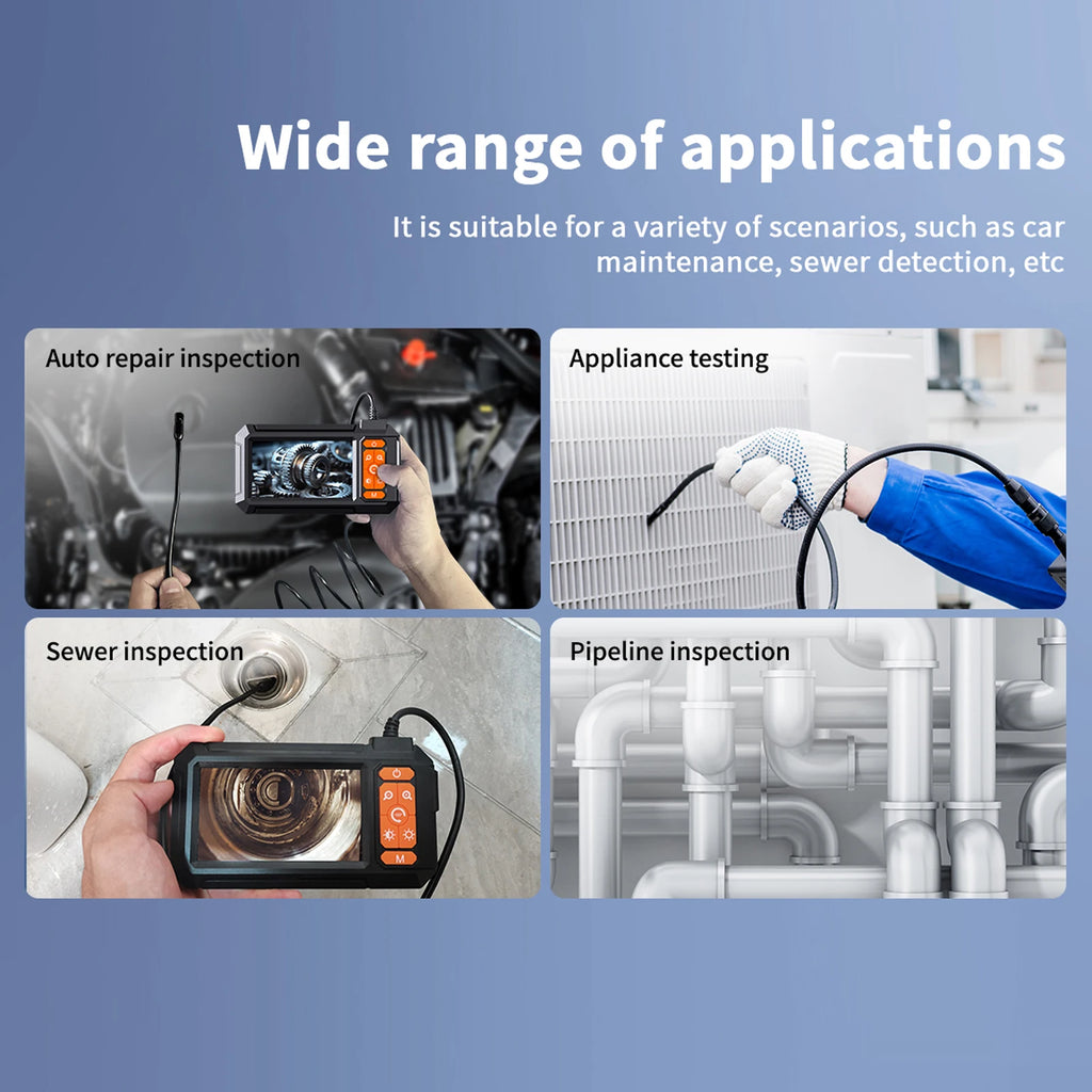 Industrial Endoscope 1080P Digital Borescope Inspection Camera 8mm IP67 Water-tight Sewer Camera with 4.3"  Screen 8 LED Lights