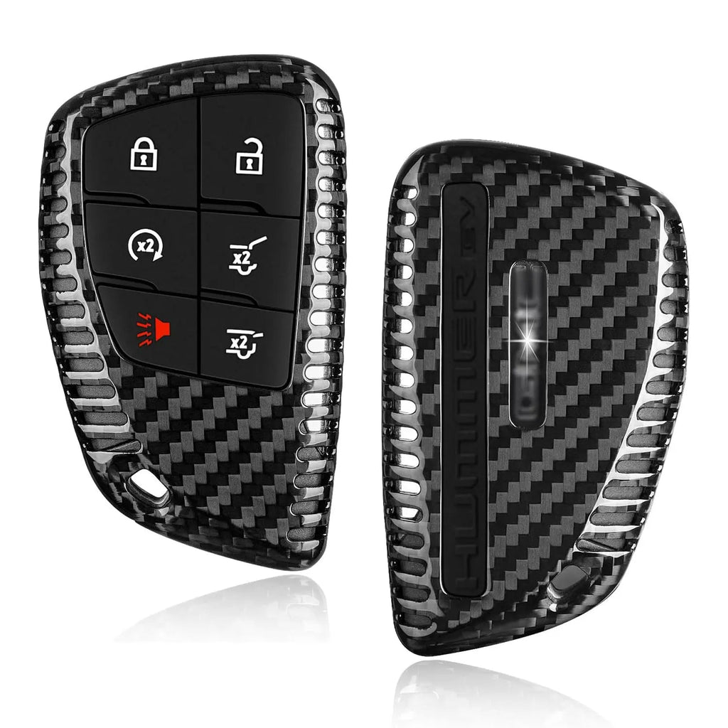 Key Fob Cover for GMC Hummer with KeyChain Real Carbon Fiber Key Case Protecotr for Hummer EV Pickup SUV Smart Key Shell 2025 CM World