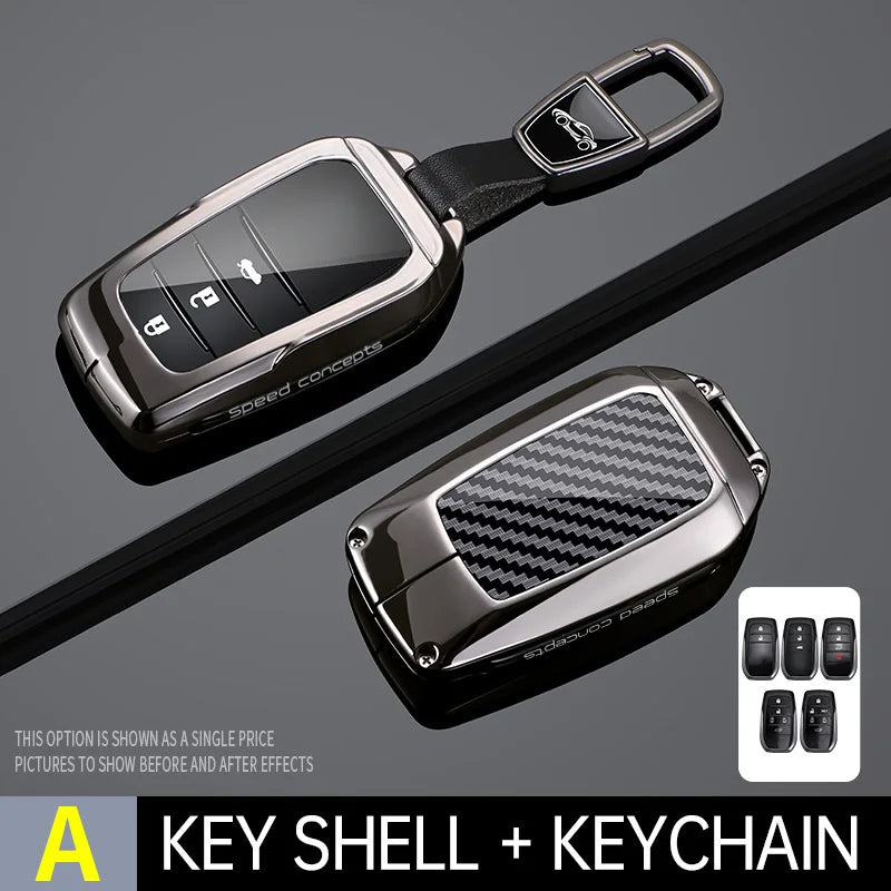 Zinc Alloy Carbon Fiber Car Key Case Cover For Toyota Corolla Cross Yaris Sienna Venza Harrier Hilux Tundra Mirai Land Keychain
