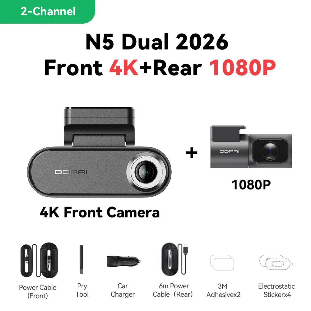 DDPAI N5 Dual Dash Cam 4K Front and Rear Dash Camera Car DVR NightVIS ADAS GPS Dashcam Vehicle AUTO Video Recorder