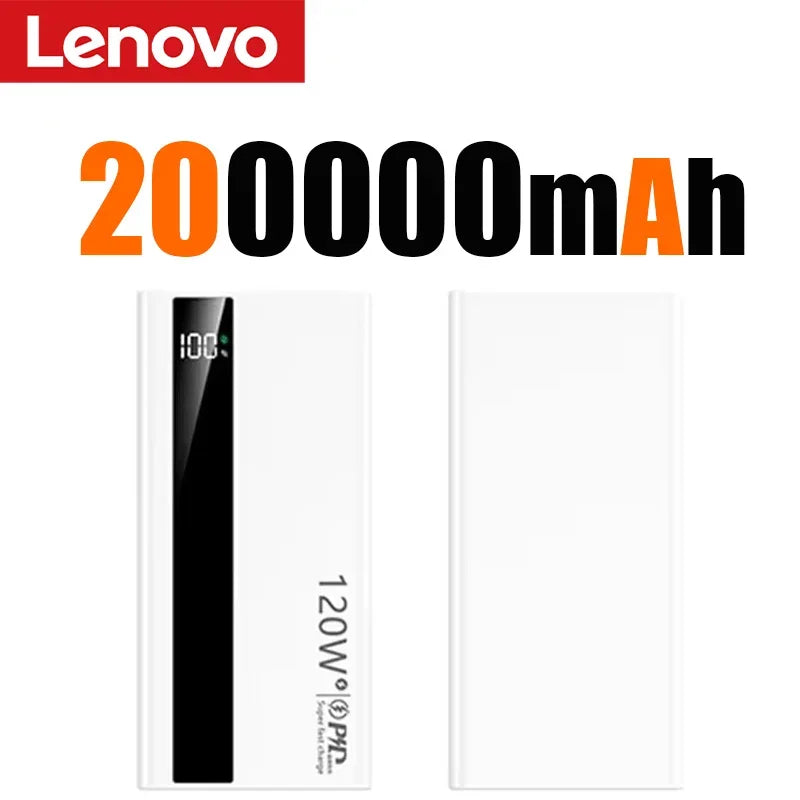 Lenovo 500000mAh 120W Super Fast Charging Power Bank High Capacity External Battery Portable Battery Charger For iPhone Samsung Car Mobile World