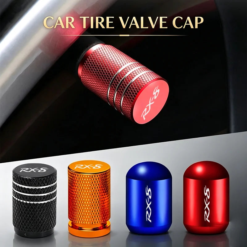 Tire Valve Stem Caps RX‑8 Logo For Mazda RX‑8 Rotary Sport Car Anti‑Rust Anti‑Leak Wheel Air Nozzle Covers Exterior Mod Parts