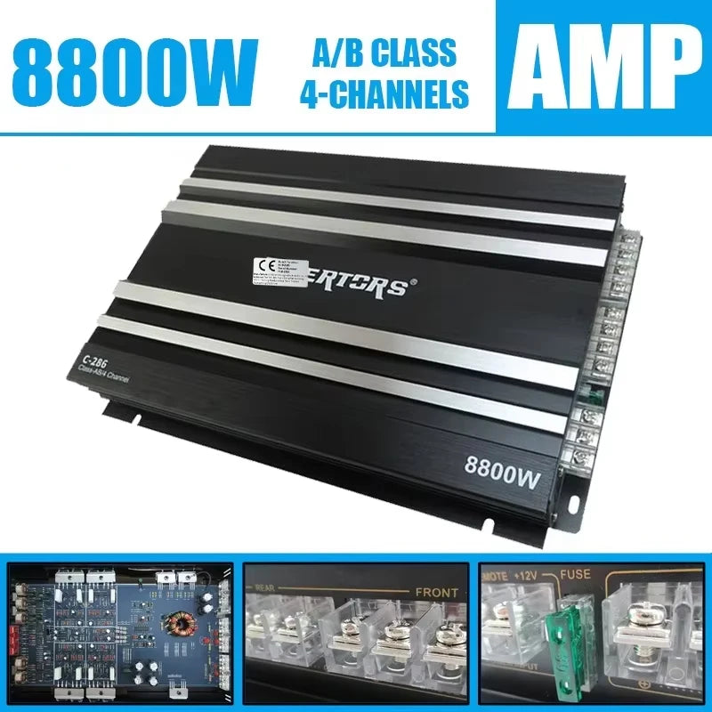 Class AB Car Audio Upgrade Power Amplifier 4 Channel 12V 8800W Power Stereo Amplifie Audio Speaker Subwoofer Treble Mid-bass CM World