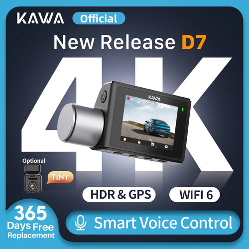 4K Front and Rear Dash cam KAWA D7,Video Recorder 4K WiFi6 Car Camera,DVR Tiny Rear Camera for AUTO,APP/Voice Control Dashcam Car Mobile World