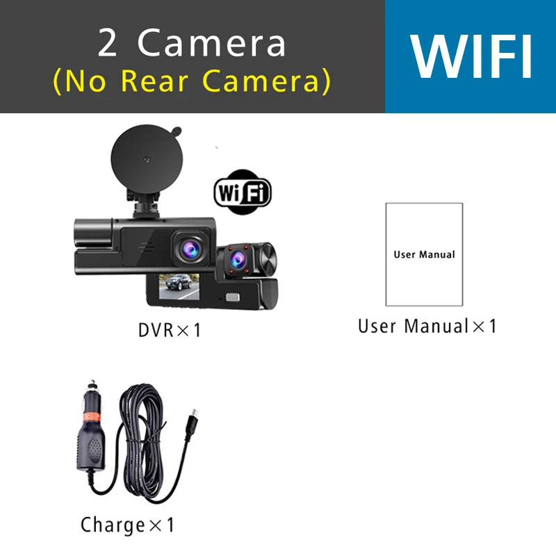 Car WiFi Dash Cam 3 Cameras FHD 1080P Video Recorder 3 Channel Front Rear View Night Vision Black Box DVR for Vehicle Safety