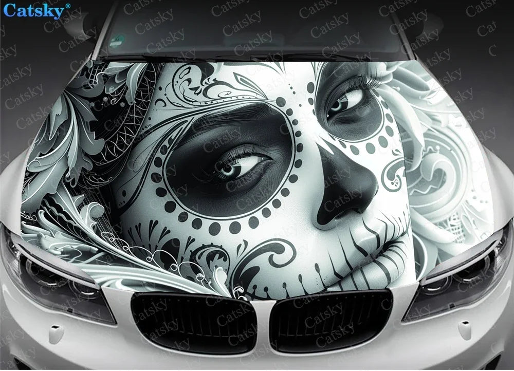 Day of the Dead Car Hood Vinyl Stickers Wrap Vinyl Film Engine Cover Decals Sticker Universal Car Hood Protective Film
