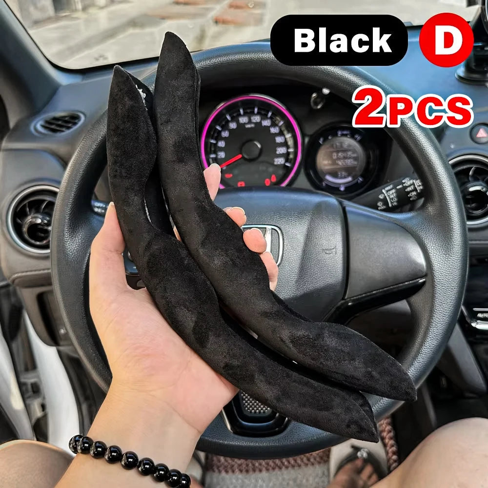 2PCS Car Steering Wheel Covers Booster Micro Fiber Leather Auto Interior Decorative Accessories Glossy Carbon Fiber Looking CM World