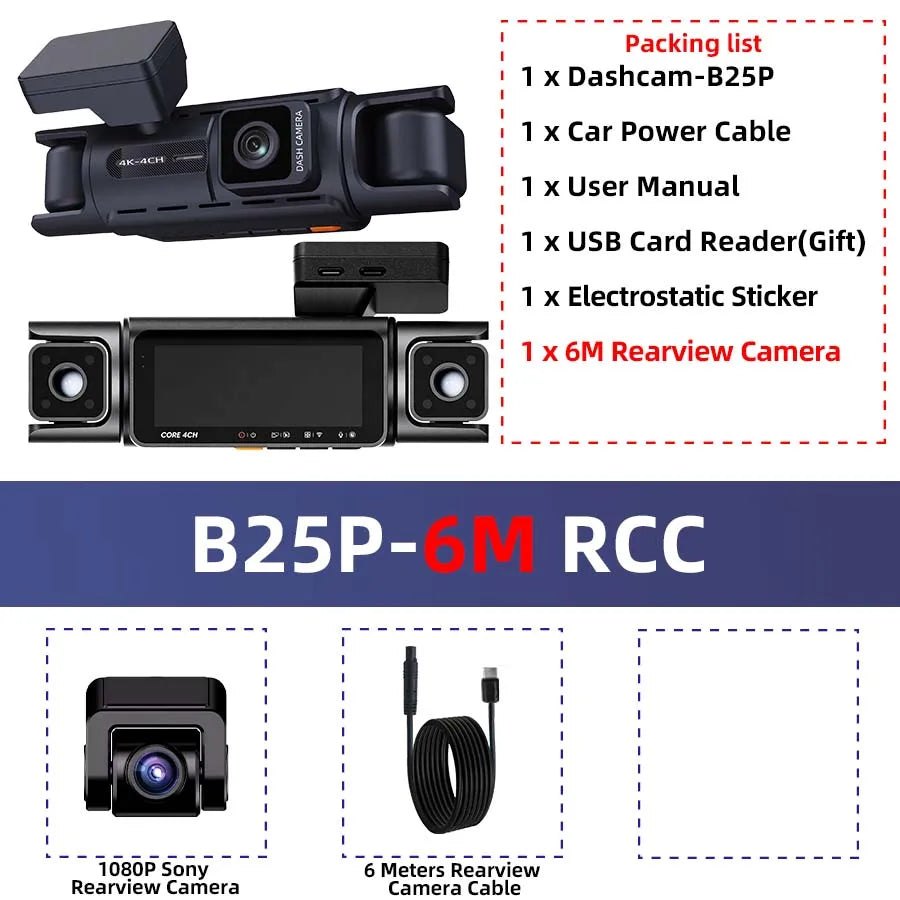 E-ACE Dashcam 4 Channel UHD 4K Car Dvr Built-in GPS WIFI Module Infrared Night Vision Front Left Right Rear Lens Black Box ﻿ Car Mobile World