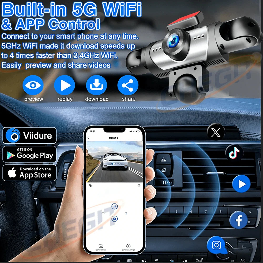 2026 New 360° 3/5 Channels Car Dash Cam Video Recorder 1080P Car DVR Front inside optional Rear View Night Vision Black Box