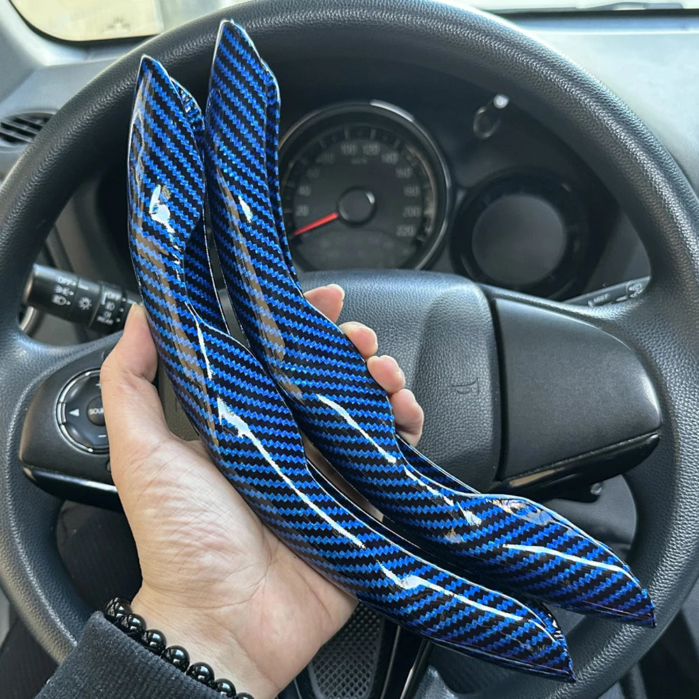 Car Steering Wheel Cover Set, Glossy Carbon Fiber Texture, 2-Piece Breathable and Anti-Slip Grip, Universal Fit Interior Upgrade CM World