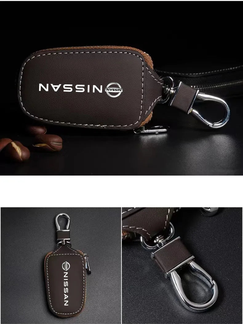 Leather Car Key Bag Vehicle Logo Keychain Case for Nissan Qashqai J11 J10 X-trail T32 Juke Altima Sentra Auto Accessories