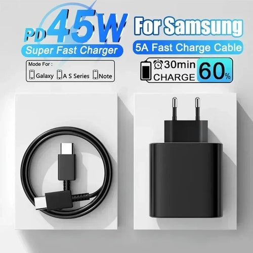 45W PD Fast Charging For Samsung Galaxy S22 S23 Ultra Note10 Plus Mobile Phone USB Type C Cable Fast Quick Charging Wall Adapter Car Mobile World
