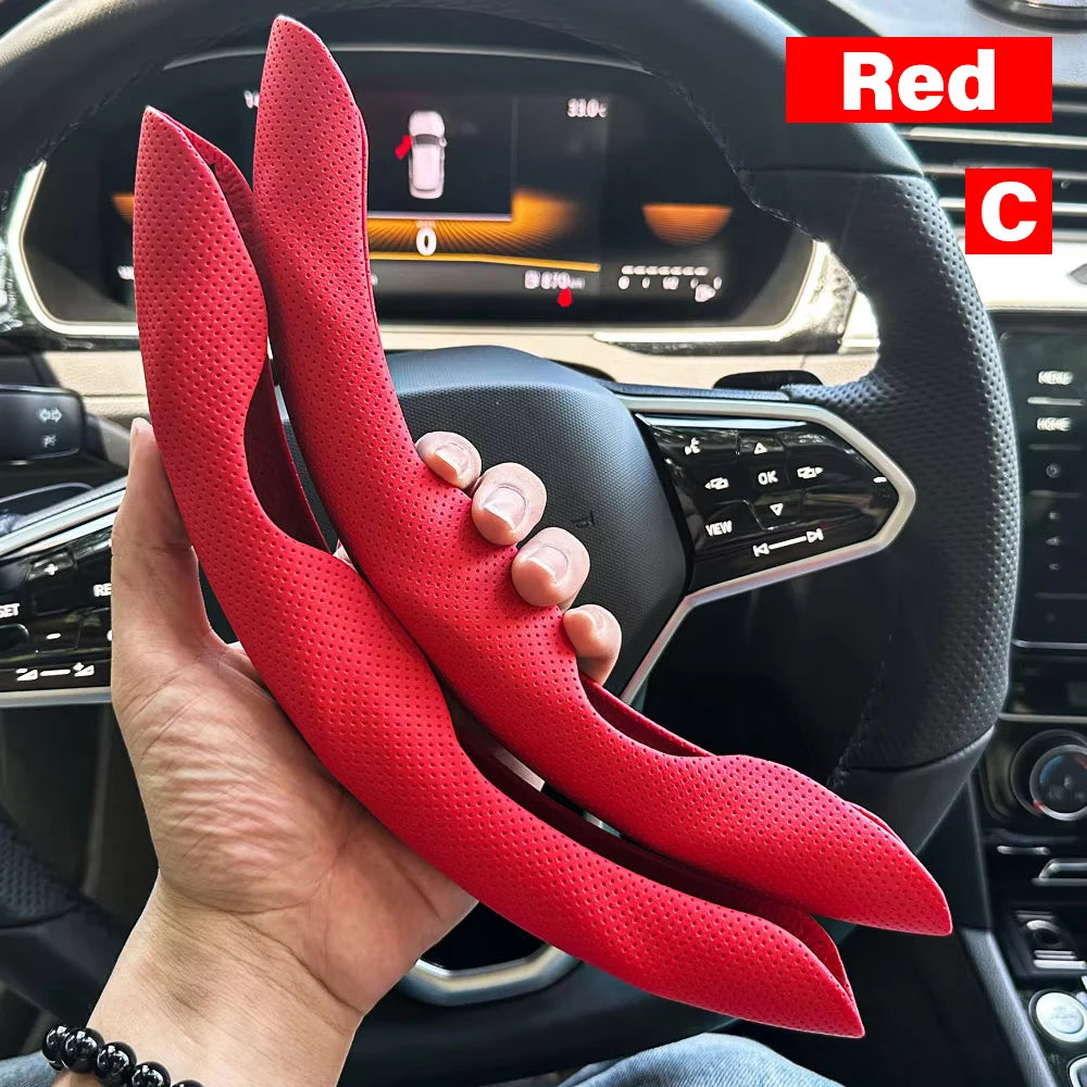 2PCS Car Steering Wheel Covers Booster Micro Fiber Leather Auto Interior Decorative Accessories Glossy Carbon Fiber Looking CM World