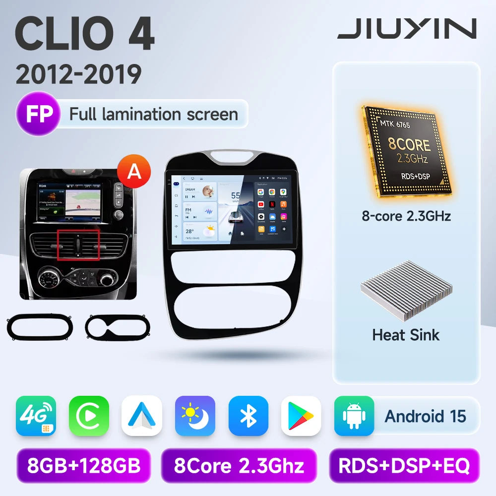 JIUYIN Android 15 Wireless CarPlay Auto Car Radio For Renault Clio 4 ZOE 2012-2019 Intelligent Systems DSP SWC RDS GPS FM BT CM World