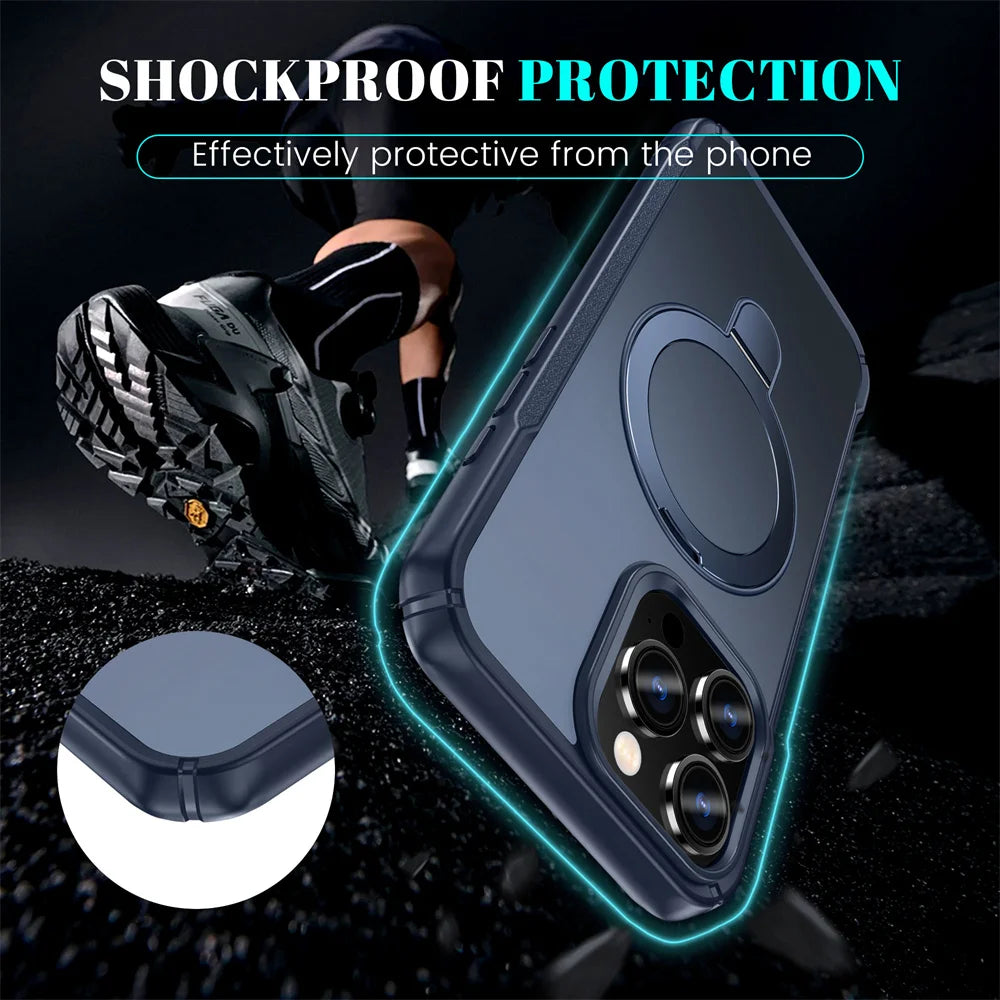 For Magsafe Wireless Charge Fold Magnetic Stand Phone Case For iPhone 15 16 17 Pro Max 16E 14 13 12 11 Anti-slip Bumper Cover Car Mobile World