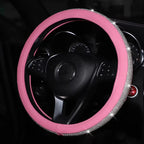 Women's PU Leather Car Interior Wheel Cover with Flashing Mesh Rhinestones for 14.5-15 Inch Car Accessories CM World