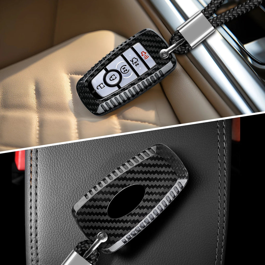 for Key Cover Ford Mustang Carbon Fiber Key Shell Protector Cover for Ford 150 Fusion  Escape 5 Button Key Case With Keychain CM World