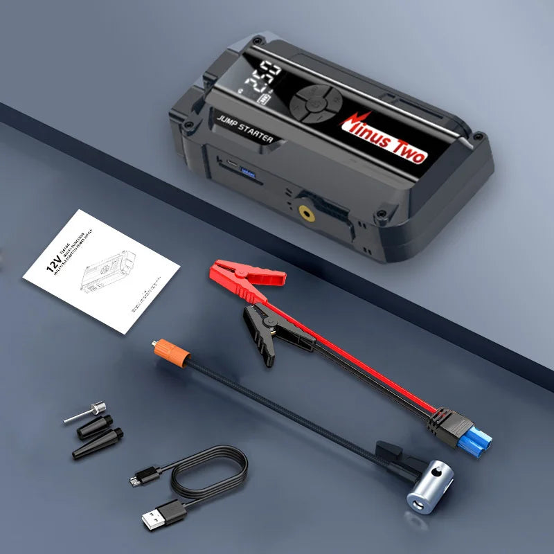 Car Jump Starter with Air Compressor, 8000mAh Battery Booster Power Bank 12V Petrol Diesel Car Emergency Kit with LED Light