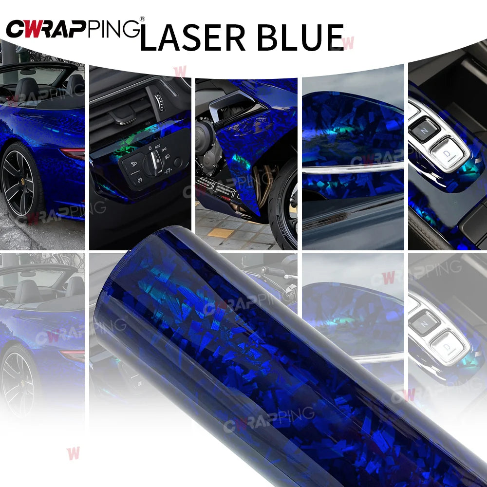 Laser Blue Carbon Fiber Vinyl Car Wrap Air Release Stickers for Car Wrapping Film Body Covering Auto Outdoor Accessories Sticker