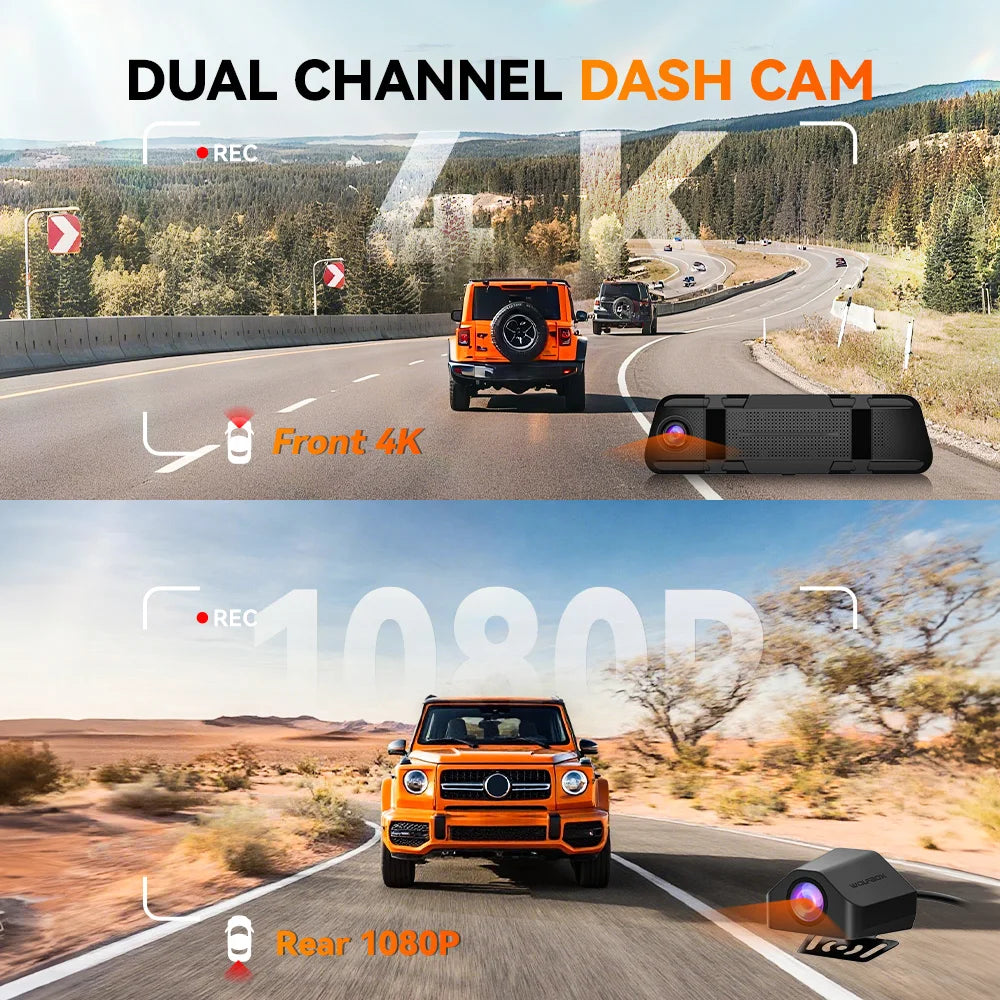 WOLFBOX M40 Dash Cam 4K+1080P With Voice Control ADAS Built in 5GHZ WI-FI and GPS Video Recorder Front and Rear Dash Camera Car Mobile World