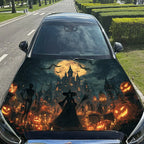 Halloween Fantasy Night Car Vinyl Wrap, PVC Material Waterproof Car Hood Sticker, Self-Adhesive Scratch-Resistant Stickers for E