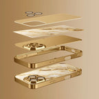 Golden Marble Waves Gold Metallic Paint Tempered Glass Phone Case For iPhone 17 Pro Max 11 12 13 14 15 16 Plus 17 Air 16E Cover Car Mobile World