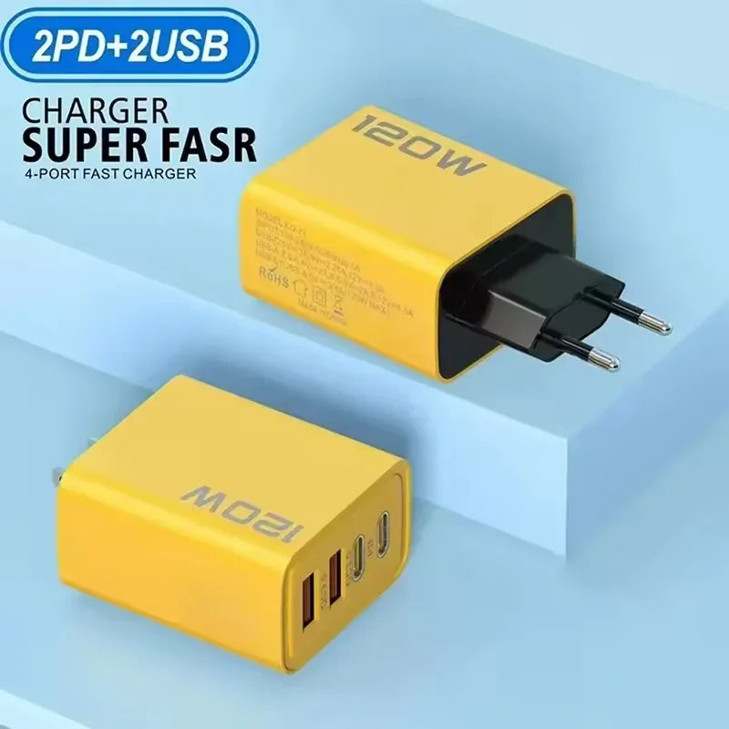 120W Fast Charging 4 Ports Phone Charger QC3.0 USB Type C Chargers Dual PD USB EU/US Plug Wall Adapter For iPhone Samsung 2026 Car Mobile World