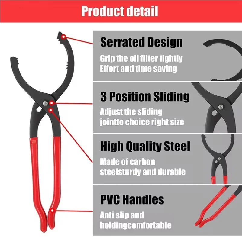 10/12/14/16 '' Car Oil Filter Pliers Clamp Type Wrench Oil Filter Remove Disassembly Tool Filter Element Wrench for Truck Repair Car Mobile World