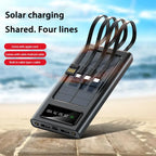 20000mAh Power Bank Portable Charger with 4 Built-in Cables Digital Display LED Flashlight Fast Charging Battery Pack