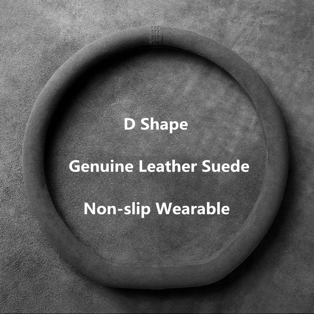 Car Steering Wheel Covers Cowhide Suede Steering Wheel Cover Wrap Universal 37-38cm Breathable Steering Covers Car Accessories CM World