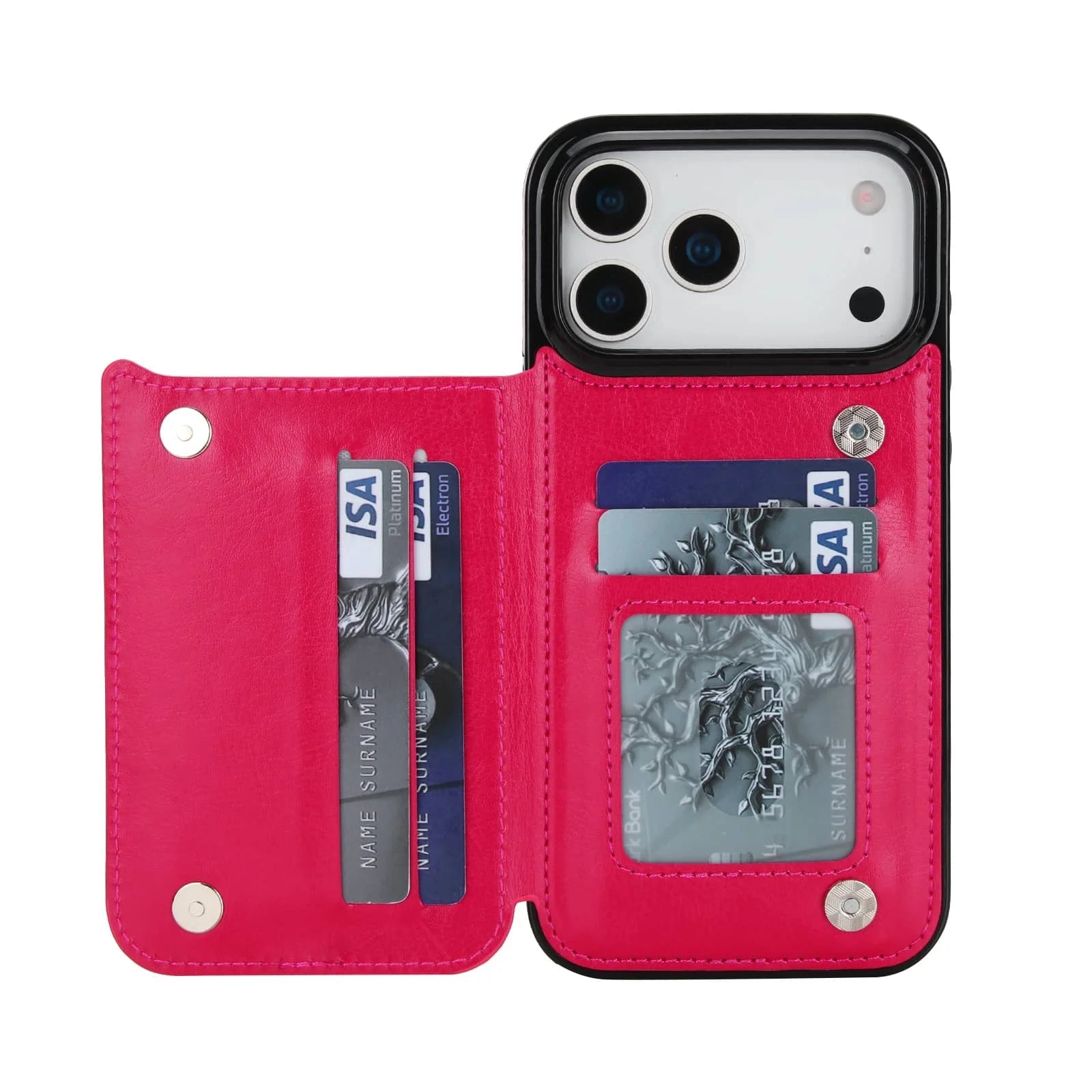 For iPhone 17/Air/17 Pro/17 Pro Max Wallet Case With Card Holder,PU Faux Leather Kickstand Card Slots Case,Double Magnetic Clasp Car Mobile World