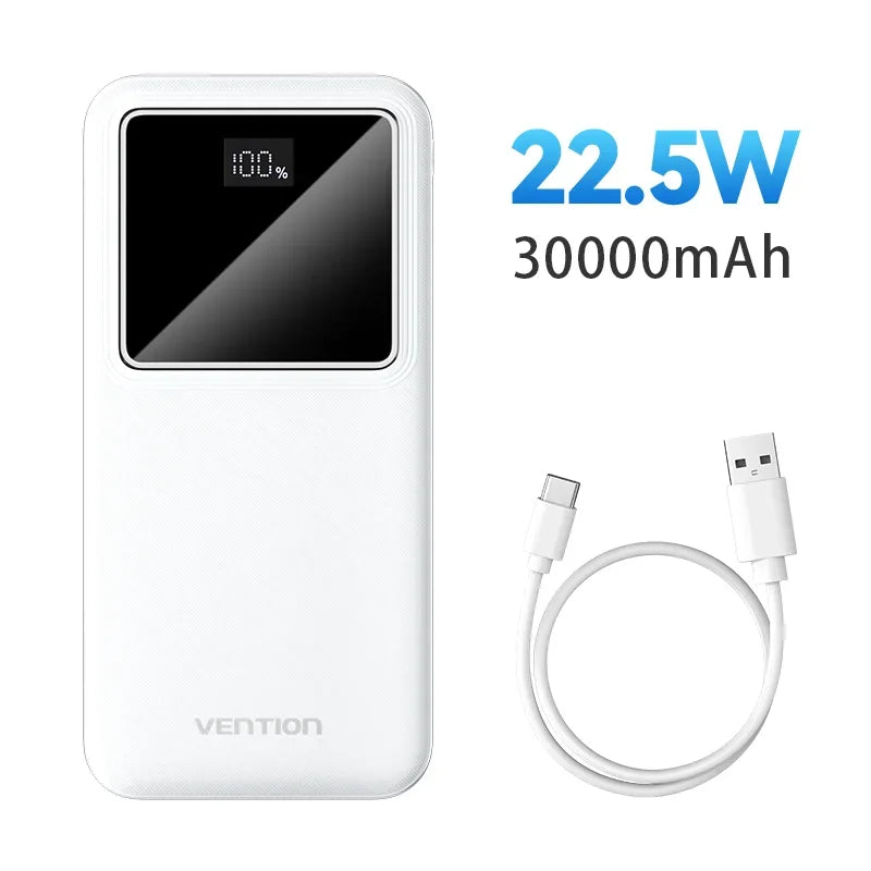 Vention Power Bank 30000mAh PD 22.5W Fast Charging Phone External Battery Powerbank Charger for Xiaomi Poco iPhone Samsung iPad Car Mobile World