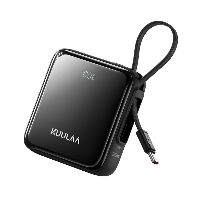 KUULAA 35W Mini Power Bank 10000mAh Built-In USB-C Cable Pocket-Sized Smaller Fast Charging Portable For iPhone 17 Samsung S25 Car Mobile World