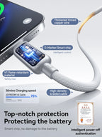 Joyroom 100W USB C Cable Automatic Power Off Fast Charge Type C Cable For iPhone 16 15 Pro Max  Xiaomi Sumsang Huawei