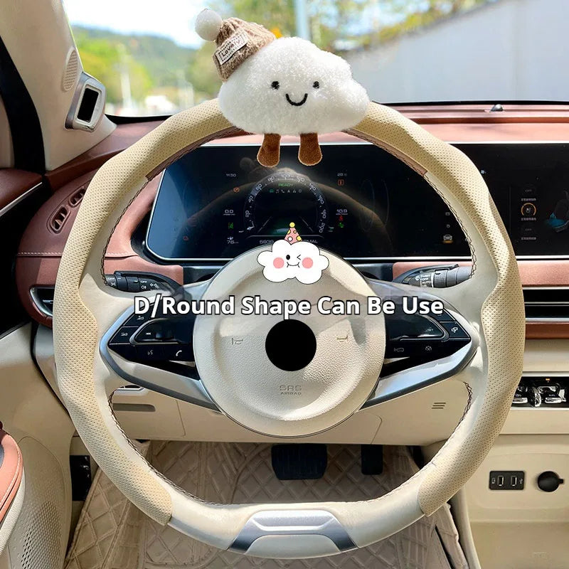 Universal Nappa Leather Car Steering Wheel Cover Breathable Anti-Slip Auto Steering Wheel Cover Protective Interior Accessories