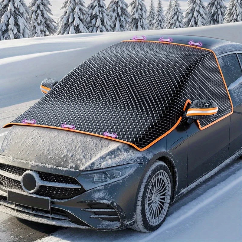 Windproof Snow Cover for Cars, Universal Windshield Frost Protector with Magnetic Edges, Durable Oxford Fabric CM World