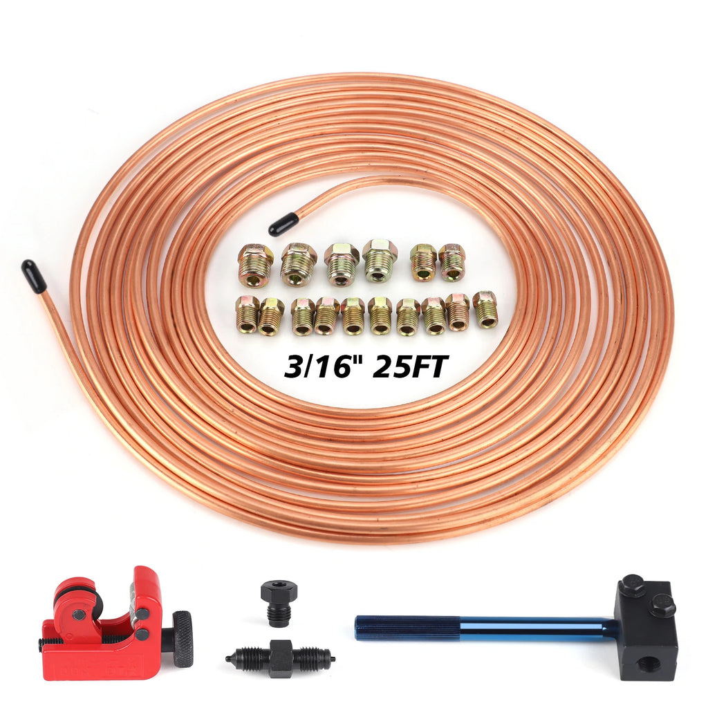 CNSPEED 25Ft 3/16" OD Copper Nickel Alloy Brake Line Pipe Tube With Double Flaring Tool Tubing Cutter 16PCS Tube Nuts Repair Kit CM World