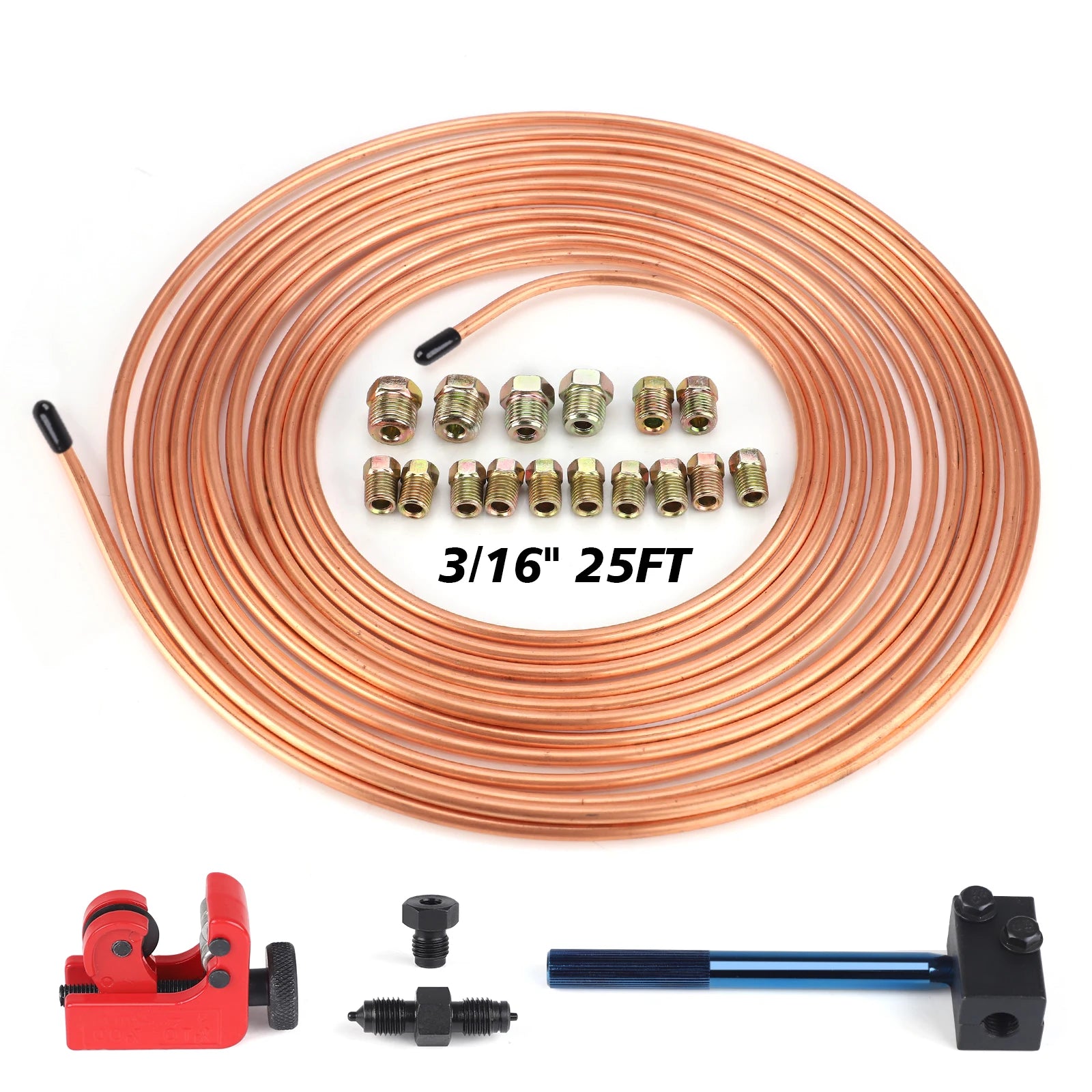 CNSPEED 25Ft 3/16" OD Copper Nickel Alloy Brake Line Pipe Tube With Double Flaring Tool Tubing Cutter 16PCS Tube Nuts Repair Kit CM World