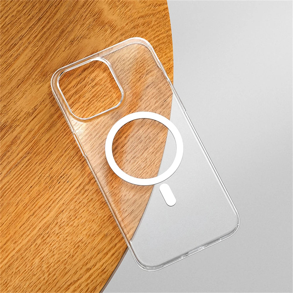 Ultra Thin Hard PC HD Transparent Magnetic Case For iPhone 18 17 16 15 Pro Max 14 13 12 For Magsafe Wireless Charge Clear Cover
