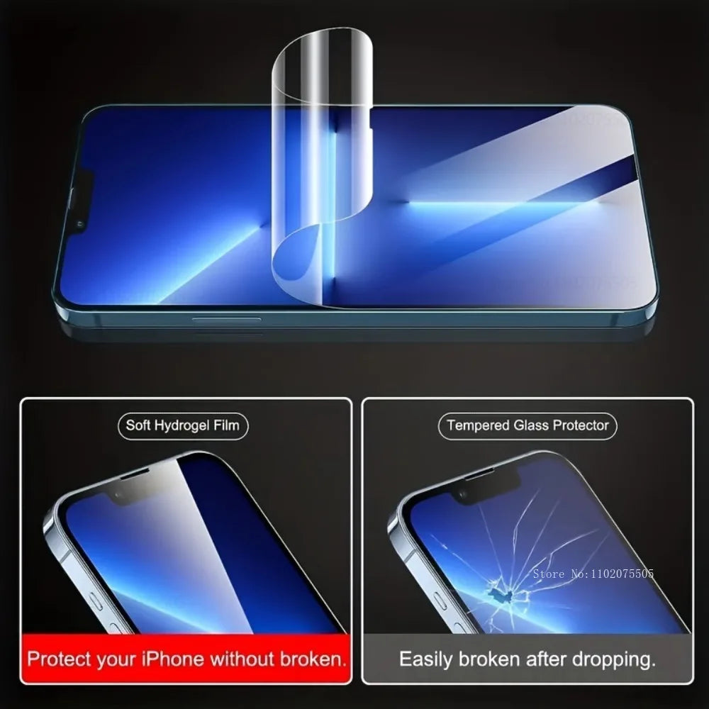 2Pcs Full Coverage Clear HD Hydrogel Film for IPhone 17/16/15 Pro Max 13 Pro Screen Protectors 12/11 Pro Max 14 Plus 16E X XR XS Car Mobile World