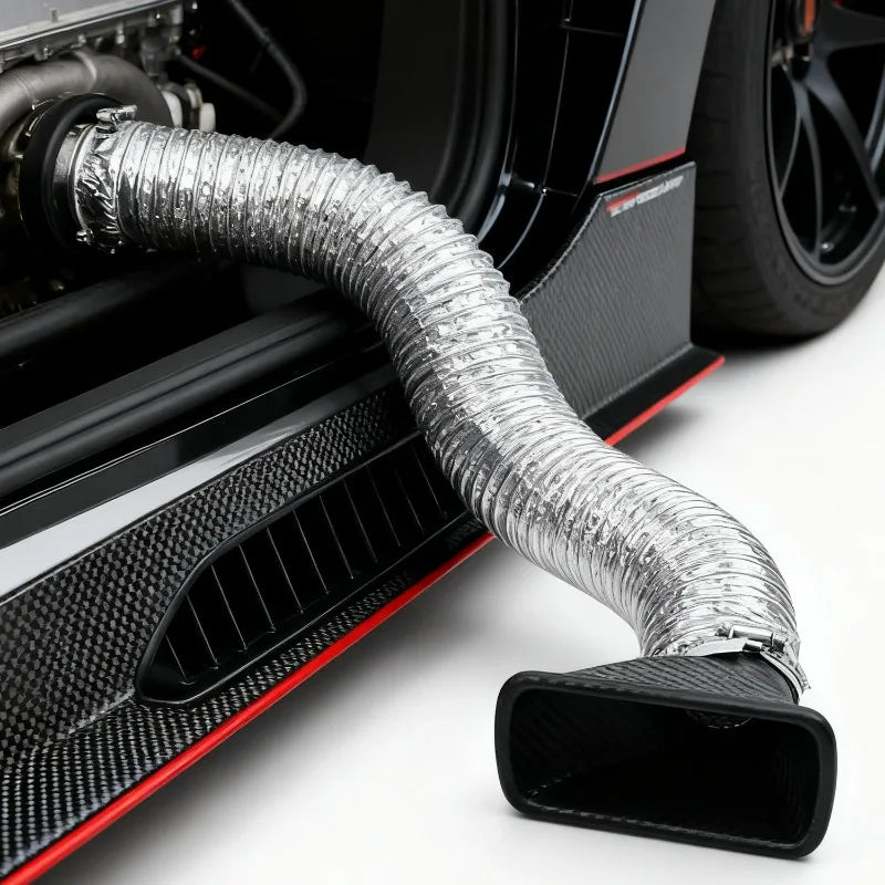 Car Front Bumper Air Intake System Funnel Pipe Set Vent Tube Kit Universal Turbo Air Inlet Tuyere Round/Square Nozzle Accessorie CM World