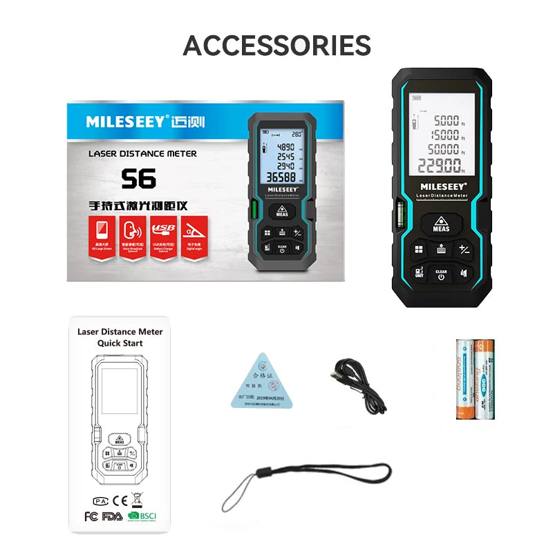 Mileseey S6 Laser Distance Meter 40m/120m, Rangefinder with Level Bubble , LCD Display with Backlit, Measure Tools for Home CM World
