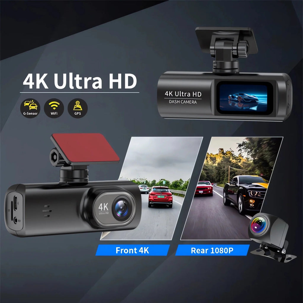 Dash Cam 4K 3840*2160P WIFI Car DVR Front and Rear Dual Lens Auto Car Camera With Night Vision Dashcam 24H Parking Monitor Car Mobile World