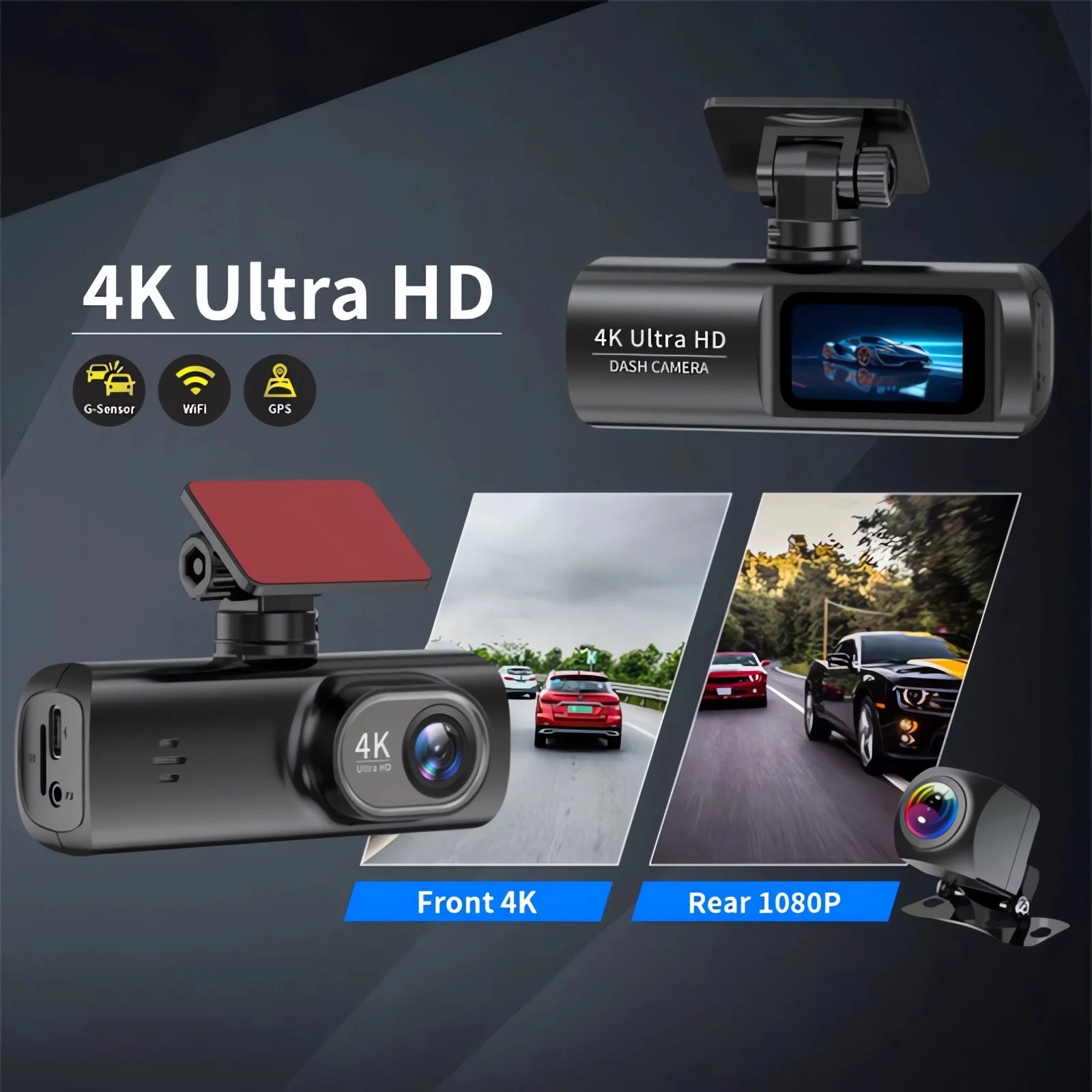 Dash Cam 4K 3840*2160P WIFI Car DVR Front and Rear Dual Lens Auto Car Camera With Night Vision Dashcam 24H Parking Monitor Car Mobile World