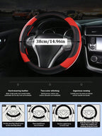 PU Leather Car Steering Wheel Cover - Breathable Microfiber, Anti-Slip & Wear-Resistant, Universal Fit for 37-38cm Wheels CM World