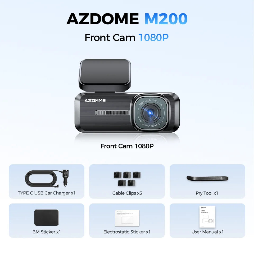 AZDOME 1080P Dash Cam M200 150° Wide Angle Built-in GPS WiFi Car Camera G-Sensor App Control 24H Parking Surveillance Car DVR Car Mobile World