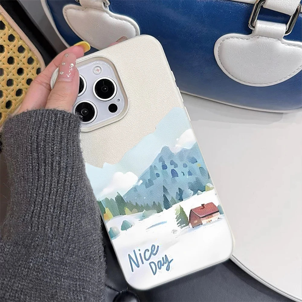 Matte Leather Finish Case For Iphone 17 Pro Max 16 15 14 13 12 11 17E Air London Landscape Silicone Anti Shock Cover