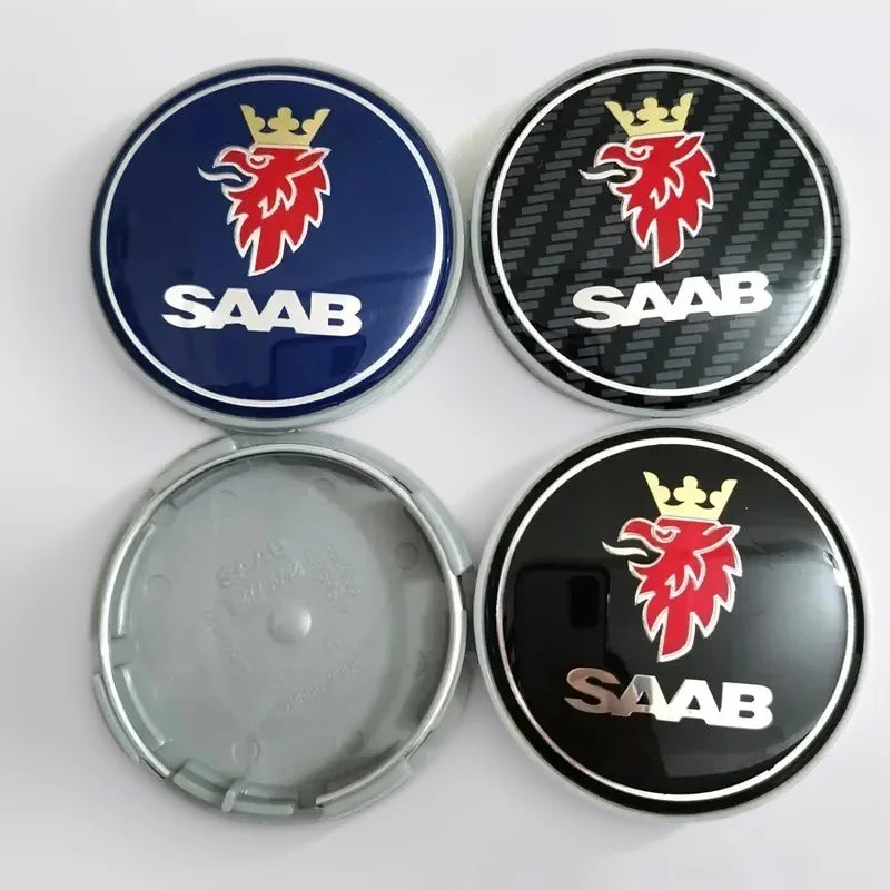 4pcs x 63mm Blue Carbon Black Car Wheel Center Cap Rims Hub Caps For SAAB 9 3 9 5 9-3 9-5 SAAB Emblem Badge Accessories